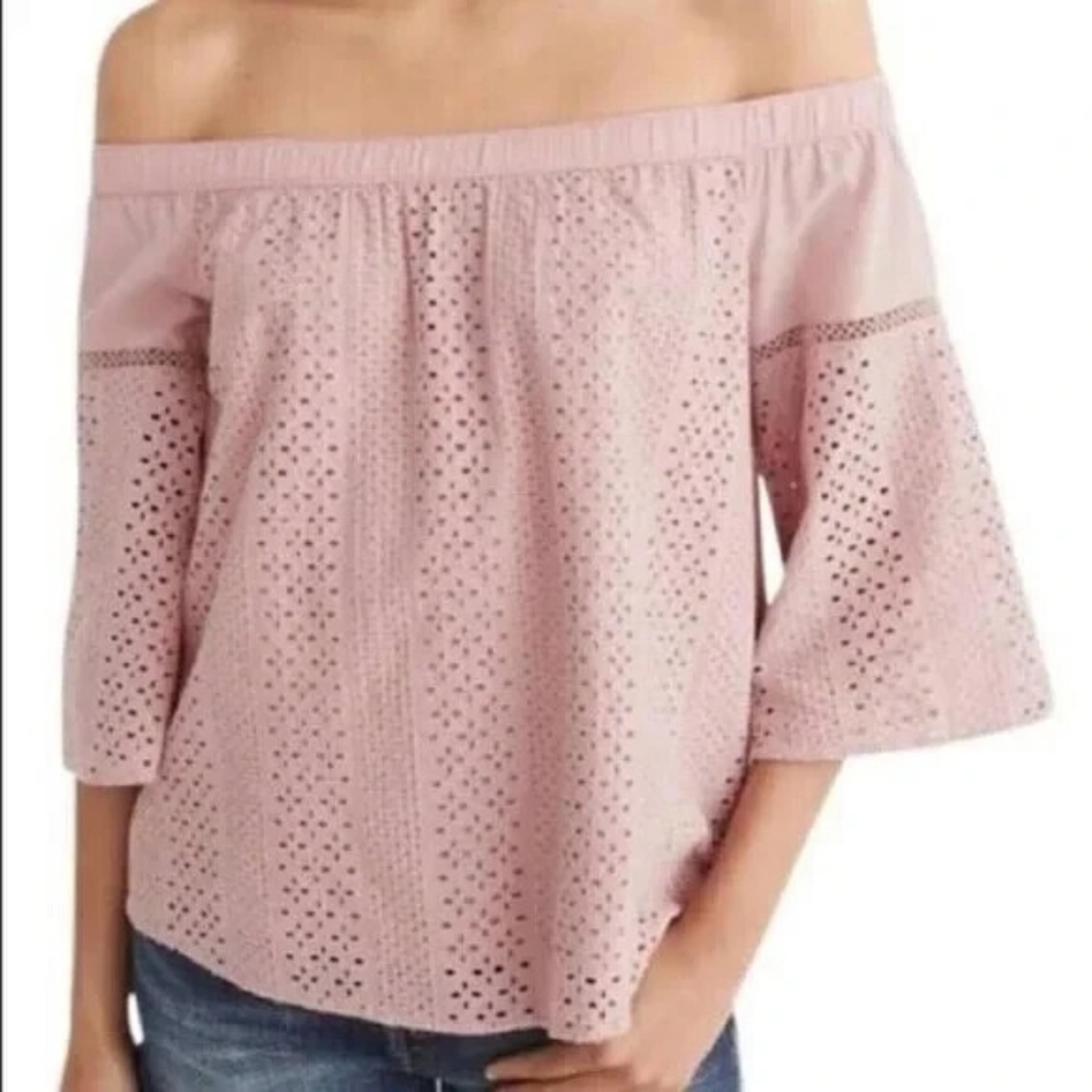 Abercrombie & Fitch Eyelet Off Shoulder Top Womens Small Cottagecore Boho Cotton